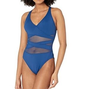 Bleu by Rod Beattie Crisscross Mesh‎ One-Piece Swimsuit Blue SIZE 4 MSRP $125